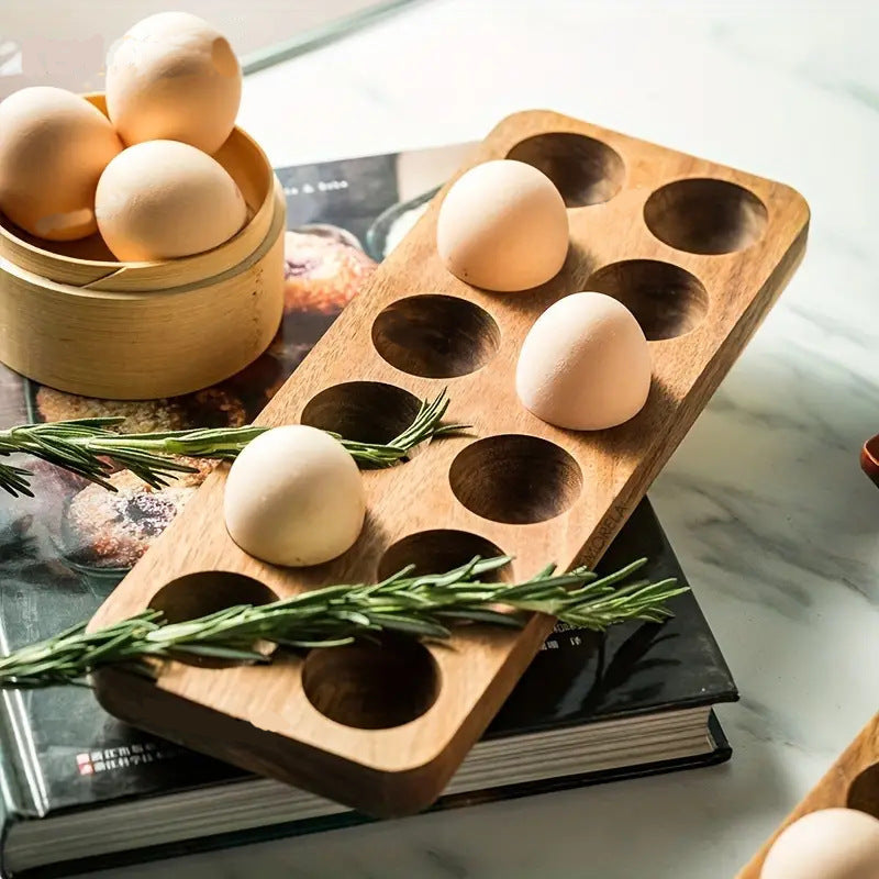 Acacia Solid Wood Simplicity Basic Japanese Egg Storage Box Trough Tray Shelf Refrigerator Kitchen