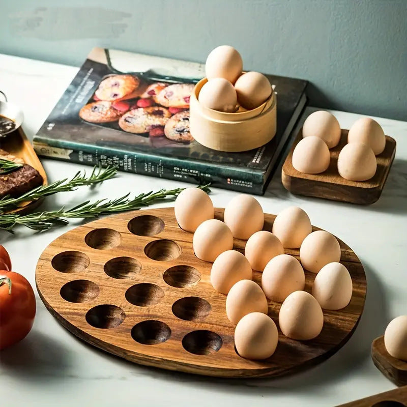 Acacia Solid Wood Simplicity Basic Japanese Egg Storage Box Trough Tray Shelf Refrigerator Kitchen