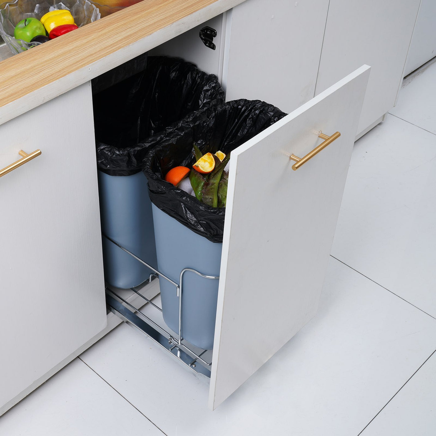 Pull-Out Trash Can, 35Lx2 Double Bins, Under Mount Kitchen Waste Container With Slide And Door Mounting Kit, 110 Lbs Load Capacity Heavy Duty Garbage Recycling Bin For Kitchen Cabinet, Sink