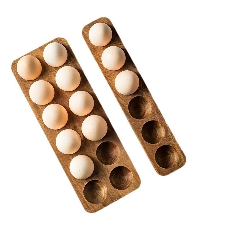 Acacia Solid Wood Simplicity Basic Japanese Egg Storage Box Trough Tray Shelf Refrigerator Kitchen