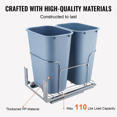 Pull-Out Trash Can, 35Lx2 Double Bins, Under Mount Kitchen Waste Container With Slide And Door Mounting Kit, 110 Lbs Load Capacity Heavy Duty Garbage Recycling Bin For Kitchen Cabinet, Sink